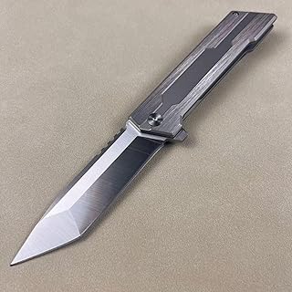 D2 Folding Knife, Pocket Knife for Men, 420 Stainless Steel Handle, with Back Clip, Tactical Knife with Lining Lock, Suitable for Outdoor Survival Camping - Sufeasdf
