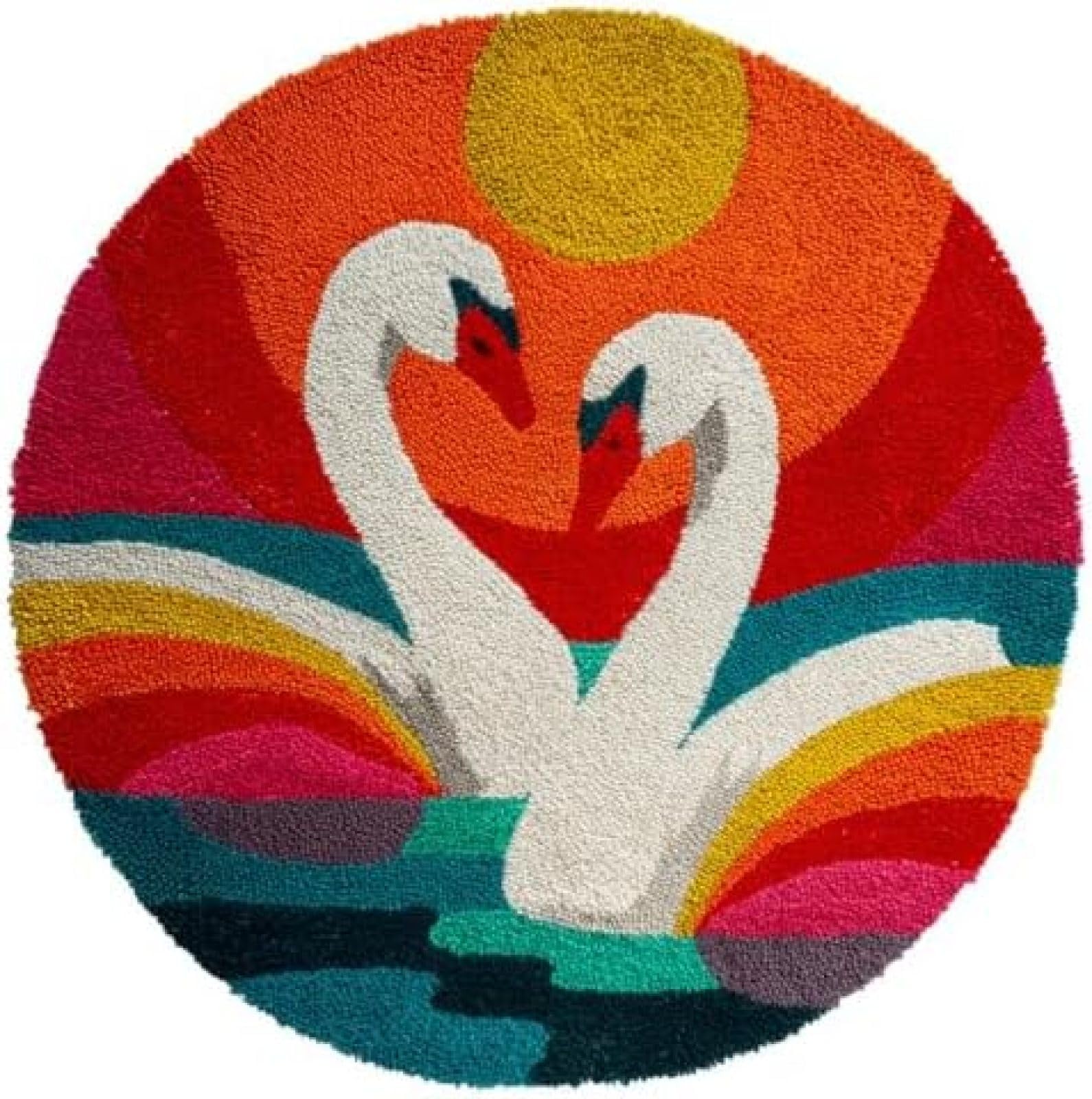 XDEGHUANGSS Latch Hook Rug Kit Swan Couple Under Moon Round Rug 52x52cm