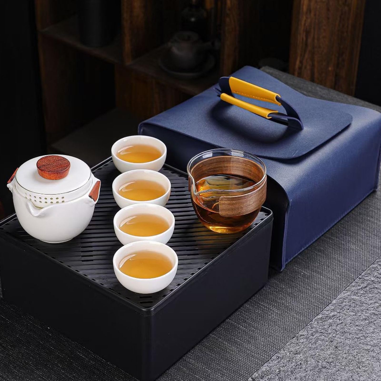 Zestaw do Chińskiej Herbaty Kung Fu, Ceramiczne Zestawy do Herbaty Kung Fu z 4 Filiżankami, Przenośny Chiński Zestaw do Herbaty Gongfu Porcelanowy Japoński Czajniczek