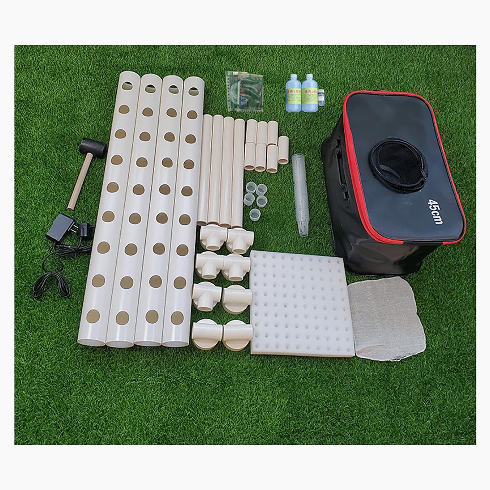 Sistema de cultivo hidropónico, tubo de PVC, 36 agujeros, incluye depósito de agua plegable de 30 L para verduras de hoja, lechuga, hierbas y apio
