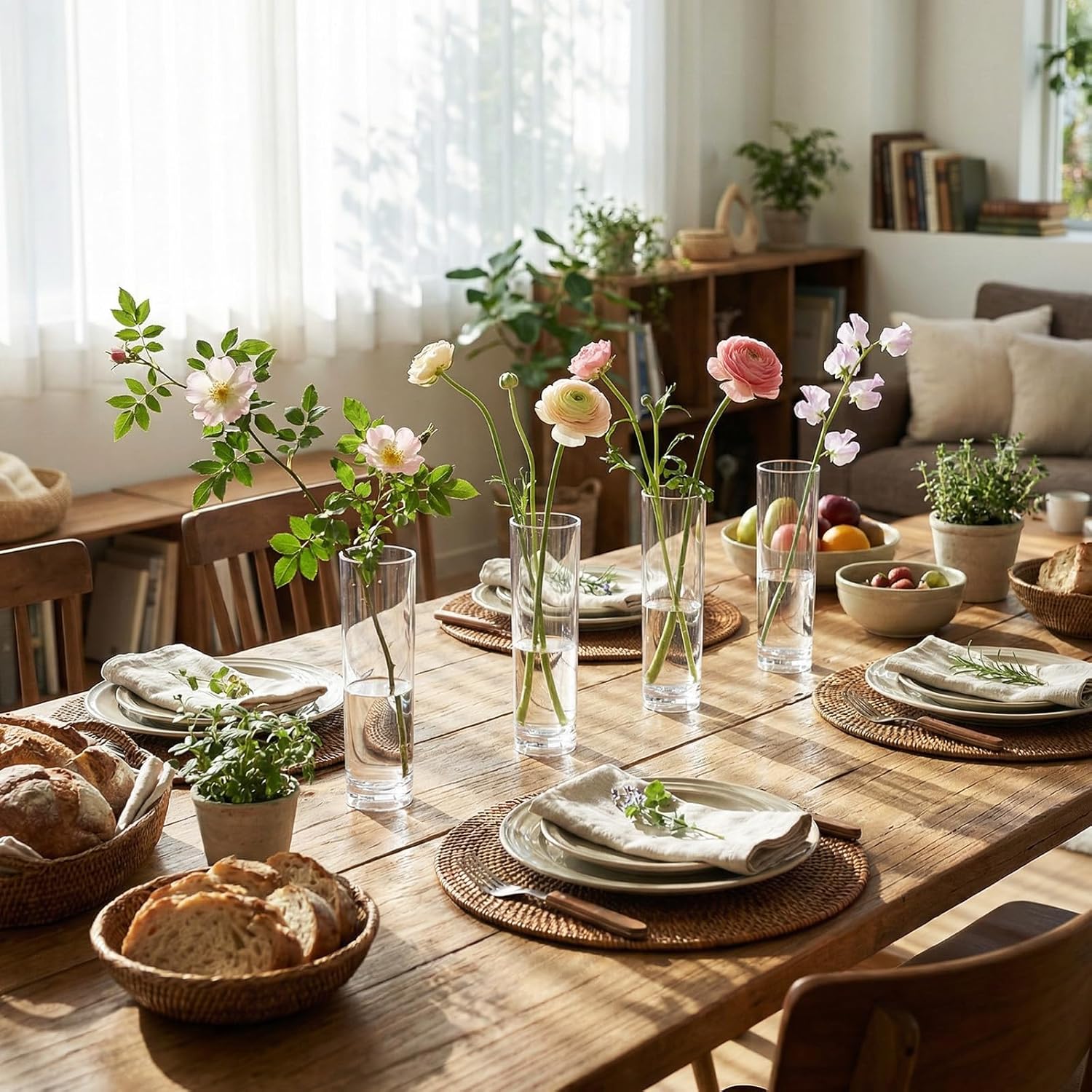 12 Pcs Acrylic Cylinder Bud Vases for Centerpieces, Acrylic Plastic Tall Flower Vase Clear Small Vases Bulk for Single Rose Table Centerpiece Wedding Home Indoor Desk Office Party Decorations