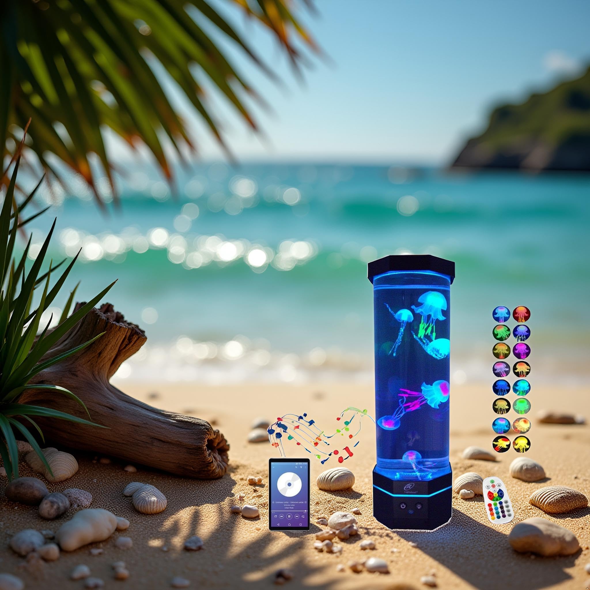 Lightahead Lampada a LED per acquario a meduse sensoriali con altoparlante Bluetooth e effetti di luce che cambiano colore, maestosa e in piedi alta 30,5 cm, media (30,5 cm di altezza)
