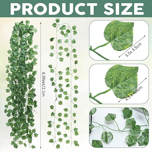 Miniatura 2 de Paquete de 48 enredaderas falsas de hojas de hiedra artificial, guirnalda de hiedra artificial, plantas colgantes para dormitorio, boda, fiesta,