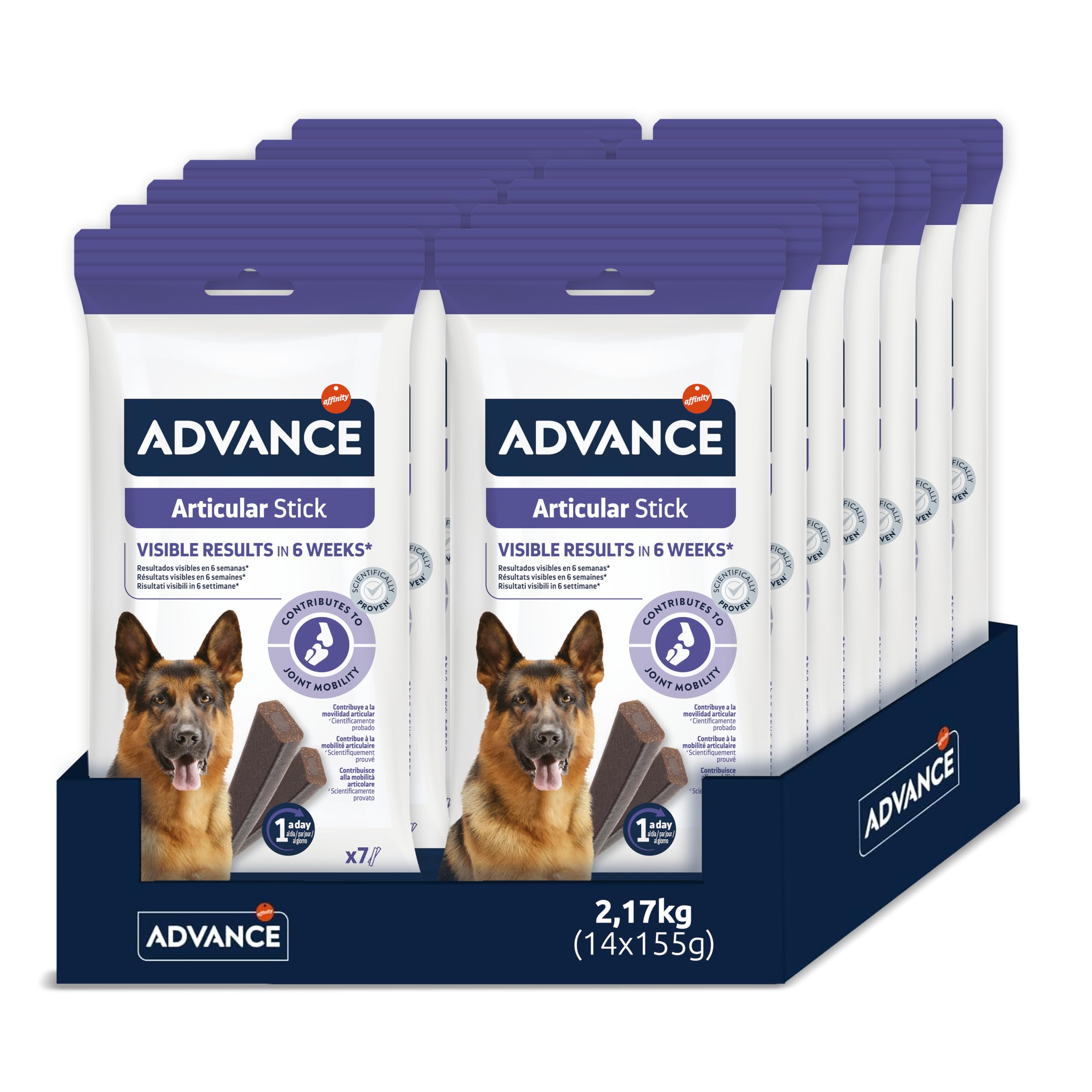 ADVANCE Snacks Articular Stick - Barritas Para Perros - Pack De 14 x 155 g - Total 2,17 kg
