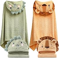 Kmilro 2-Pack Hooded Toddler Bath Towels Boys Girls 0-6Y Ultra Soft Absorbent 27.5x55" Coral Fleece Baby Beach Towels