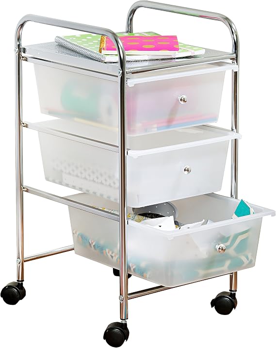 Honey-Can-Do 3-Drawer Plastic Storage Cart on Wheels,Silver