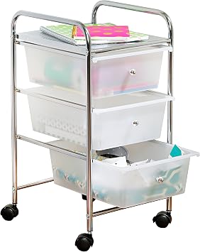 Honey-Can-Do 3-Drawer Plastic Storage Cart on Wheels,Silver
