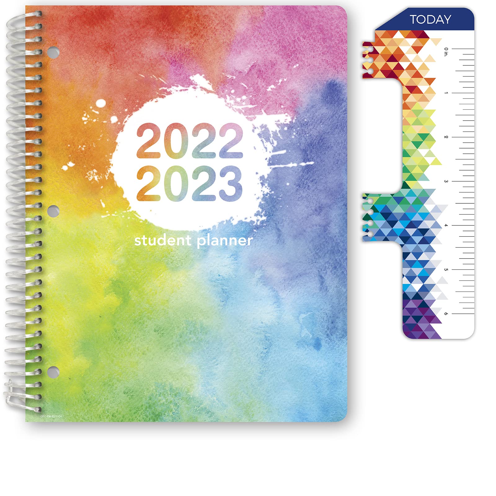 Global Datebooks Dated Elementary Student Planner for Academic Year 2022-2023 (Matrix Style - 8.5"x11" - Rainbow Watercolors) - Includes Ruler/Bookmark and Planning Stickers