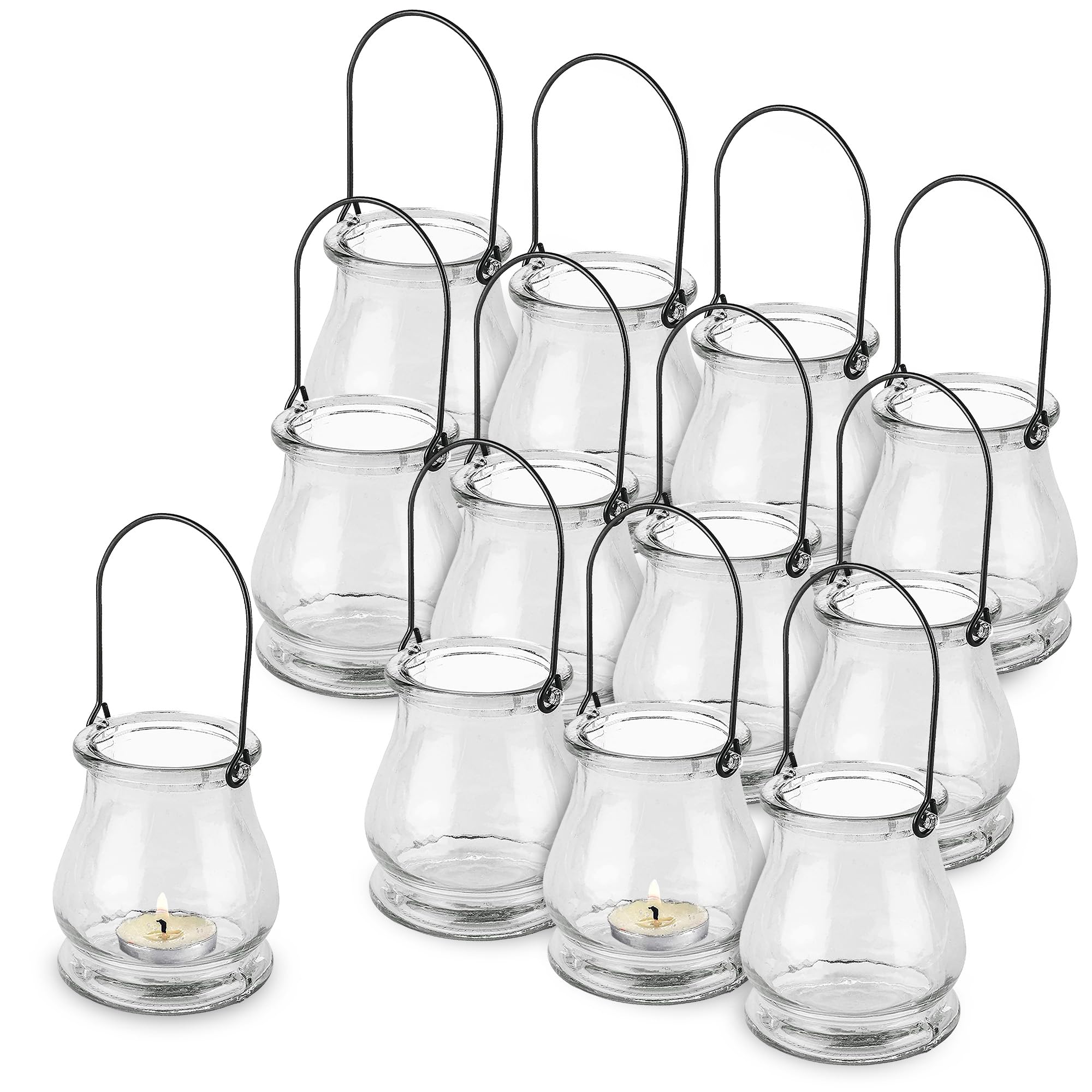 Volila Clear 12 Pack Hanging Tealight Holders - 12 Pack Clear Candle Holders Glass For Indoor And Outdoor Ambiance - Aesthetic Glass Tea Light Candle Holders For Stylish Hanging Decorations