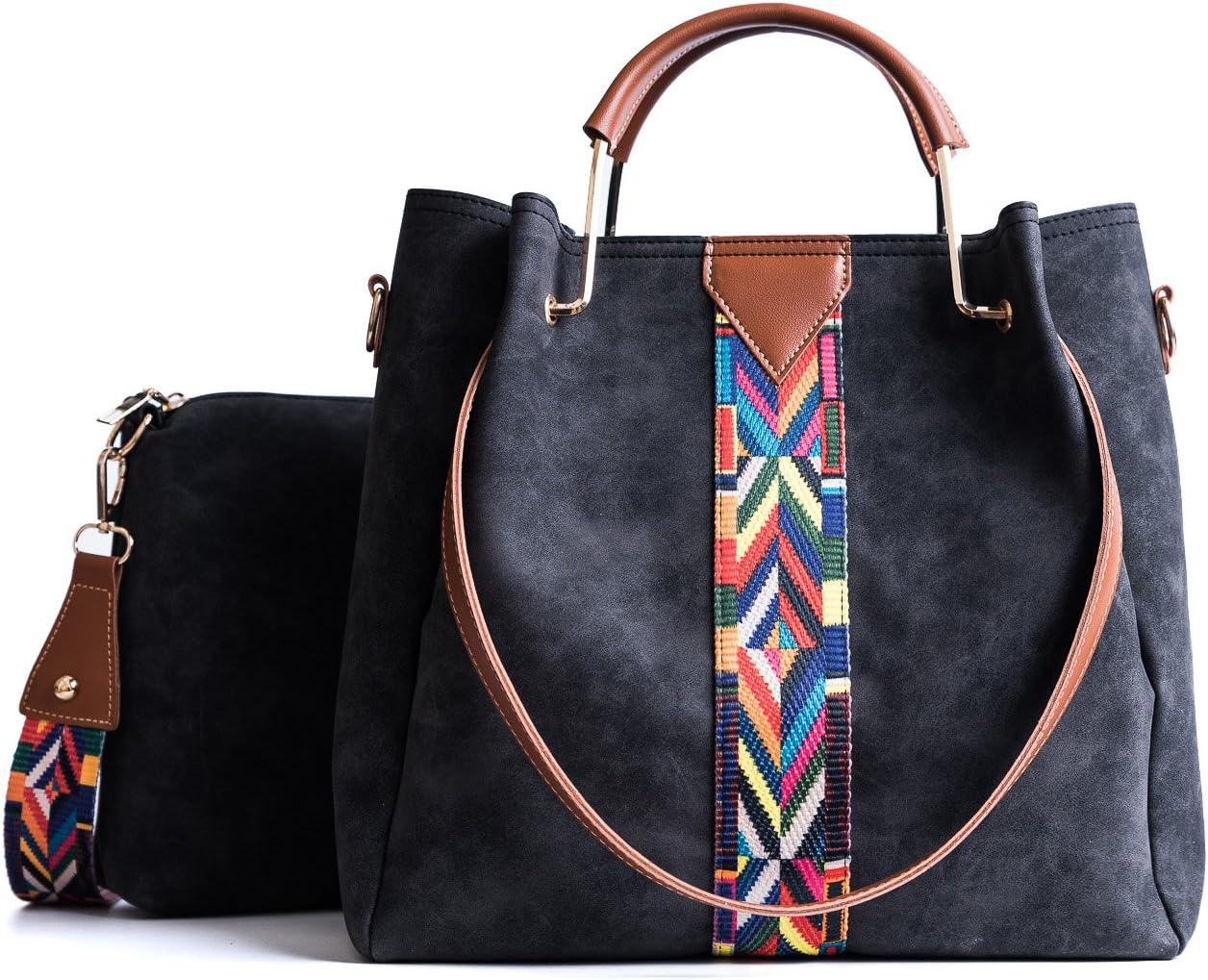 Tibes Travel Handbag Lightweight Shoulder Bags Women Pu Leather Handbag Top Handle Bags Tote Bag Black, Medium