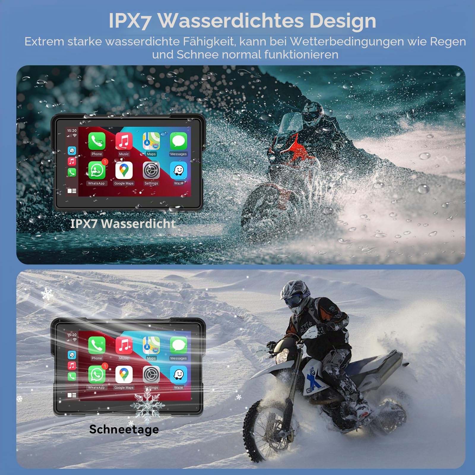 7" Motorrad CarPlay Display, Kabelloses CarPlay & Android Auto, IPX67, GPS | Kompatibel mit TPMS, Apple CarPlay & Android Auto, Dual Bluetooth, Sprachsteuerung, GPS