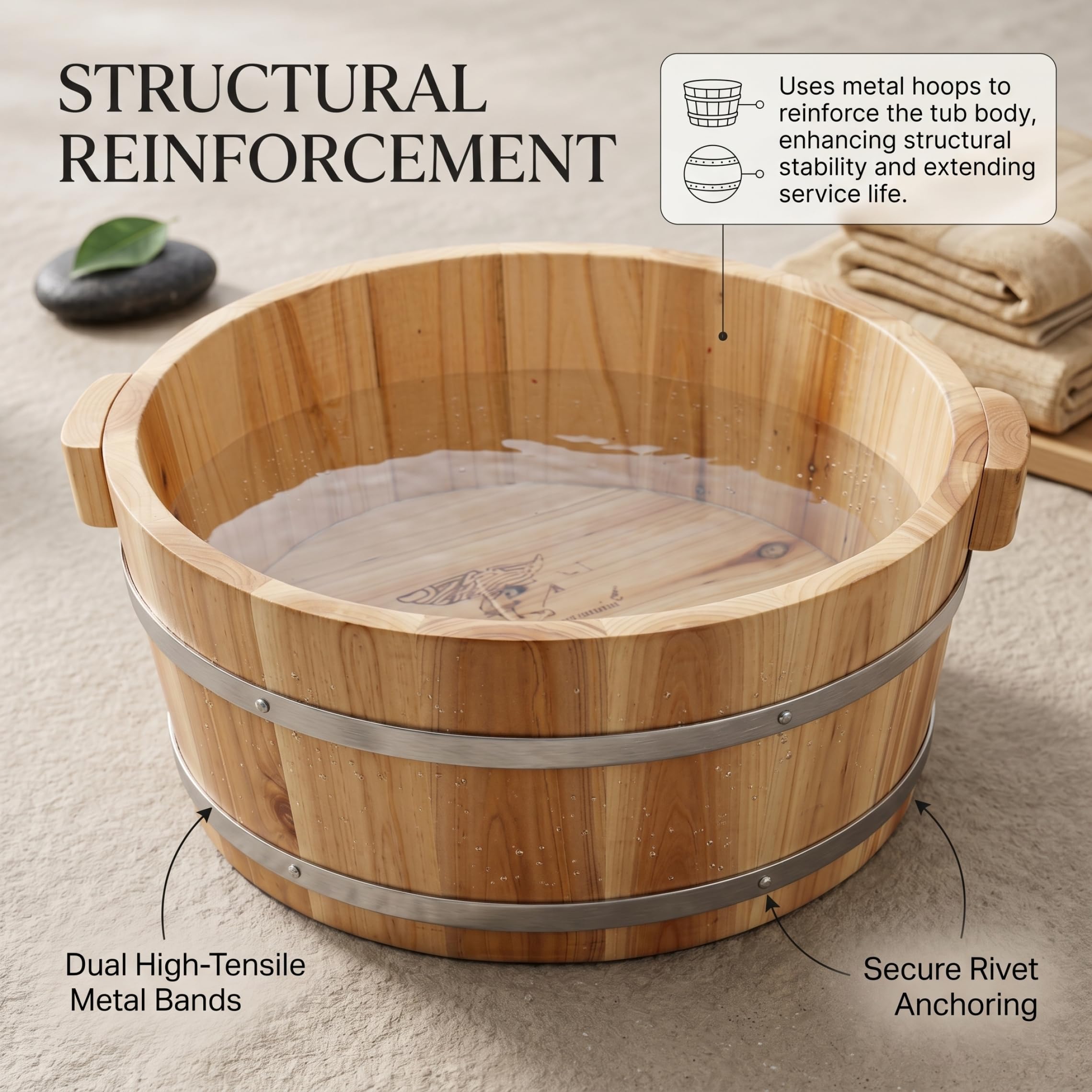 Secchio per immersione dei piedi, secchio per immersione dei piedi in legno e vasca da bagno per sauna domestica | Vasca in legno naturale, design confortevole, ideale per il relax in spa e sauna casa
