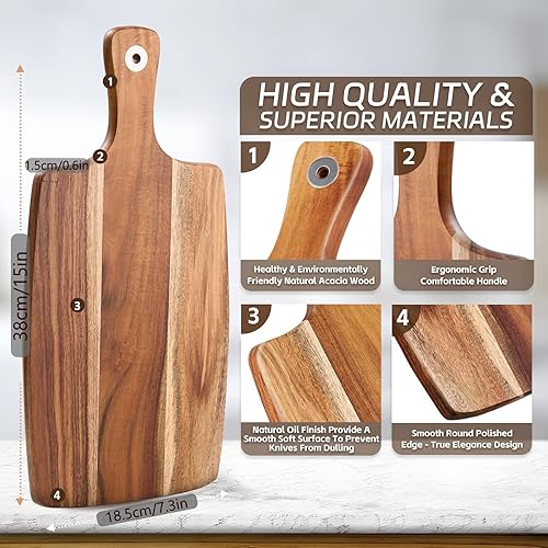 Miniatura 2 de Acacia Wood Cutting Board with Handle - EVNSIX Wooden Chopping Board for Meat, Bread, Vegetables,Fruits,Cheese Serving Boards, Decorative