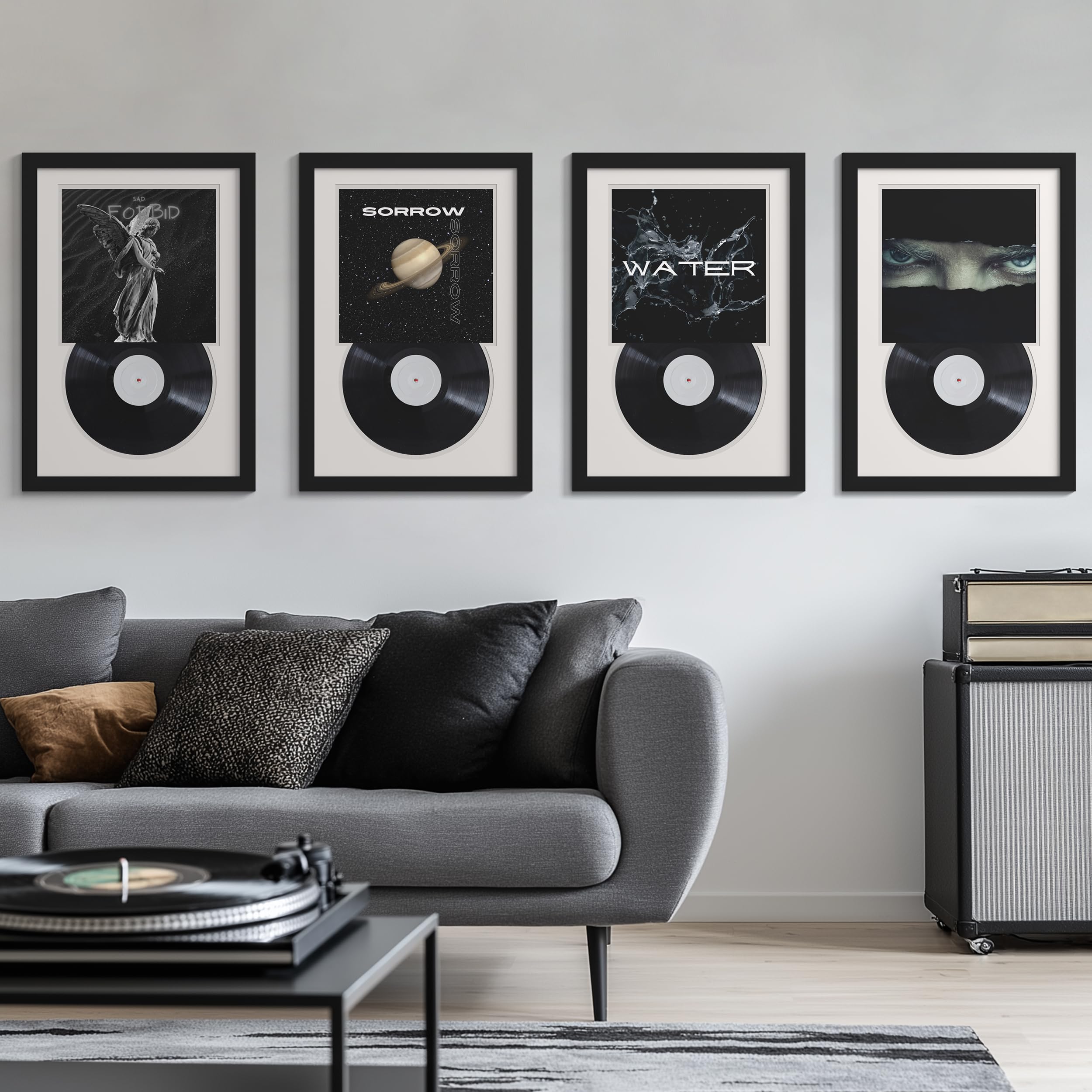 Eletecpro Cornici per dischi in vinile, 40,6 x 61 cm, 30,5 cm, con 2 tappetini double face, cornice nera classica con copertura in acrilico, per album da parete, decorazione per la casa, confezione da