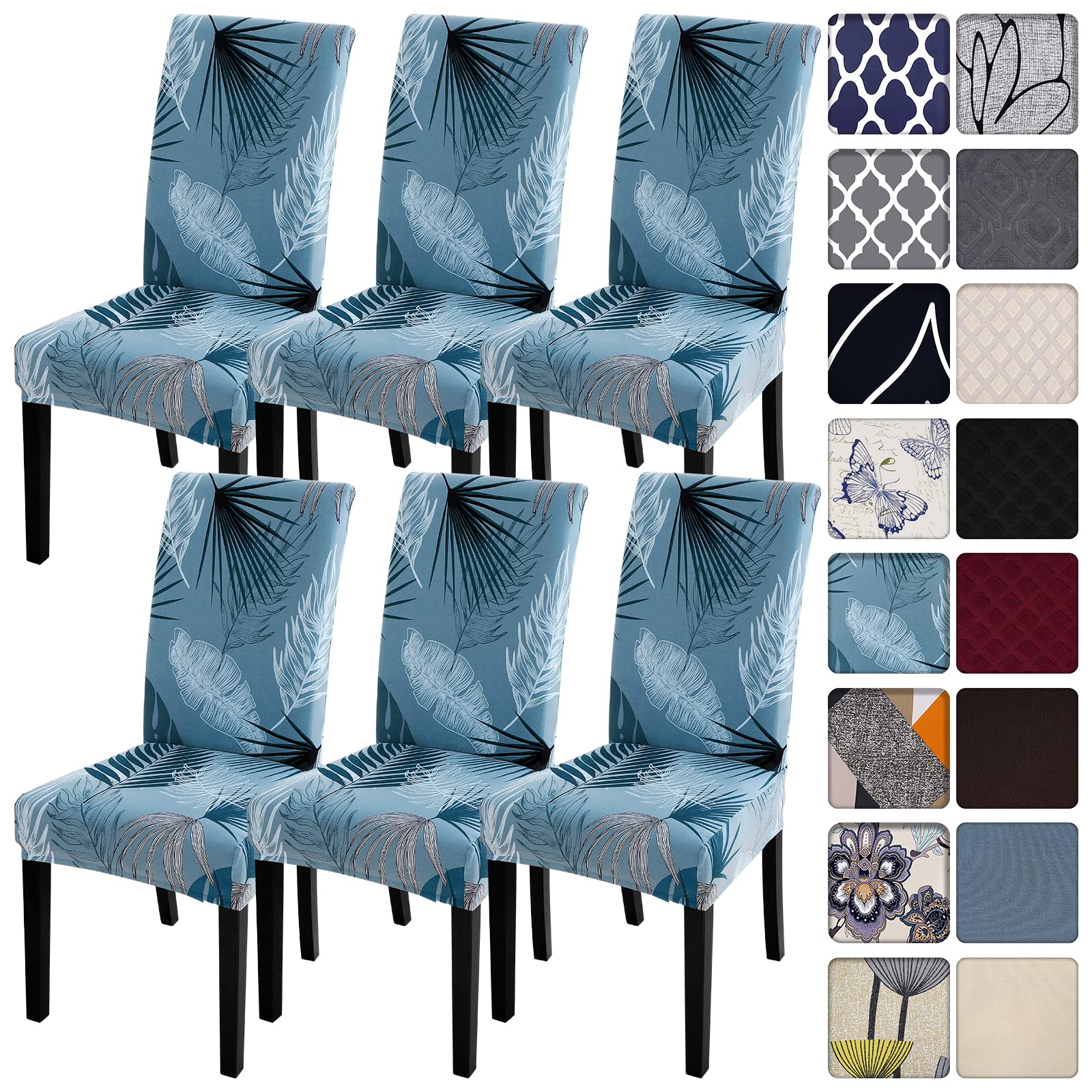 SearchI Summer Pattern Dining Room Chair Covers Set of 6, Stretch Printed Parsons Chair Slipcovers Spandex Removable Washable Kitchen Chair Protector Cover for Dining Room, Hotel, Ceremony (Blue)