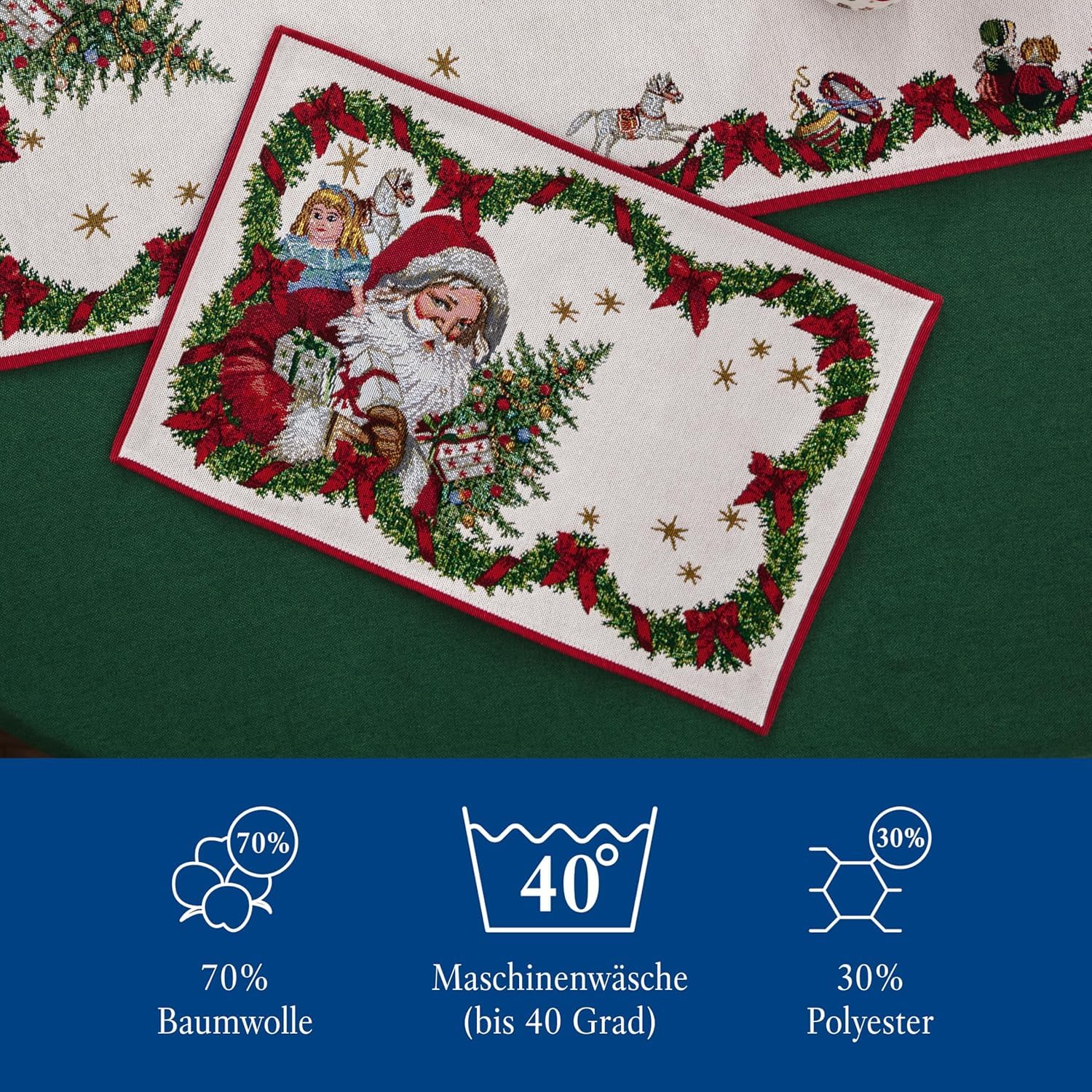 Villeroy & Boch – Toy's Fantasy Platzsets Bunt 6er Set, Waschmaschinengeeignet, Gobelin Platzset mit Santa, Weihnachtsdekorationen, Dekoration Weihnachten, Baumwolle, Polyester