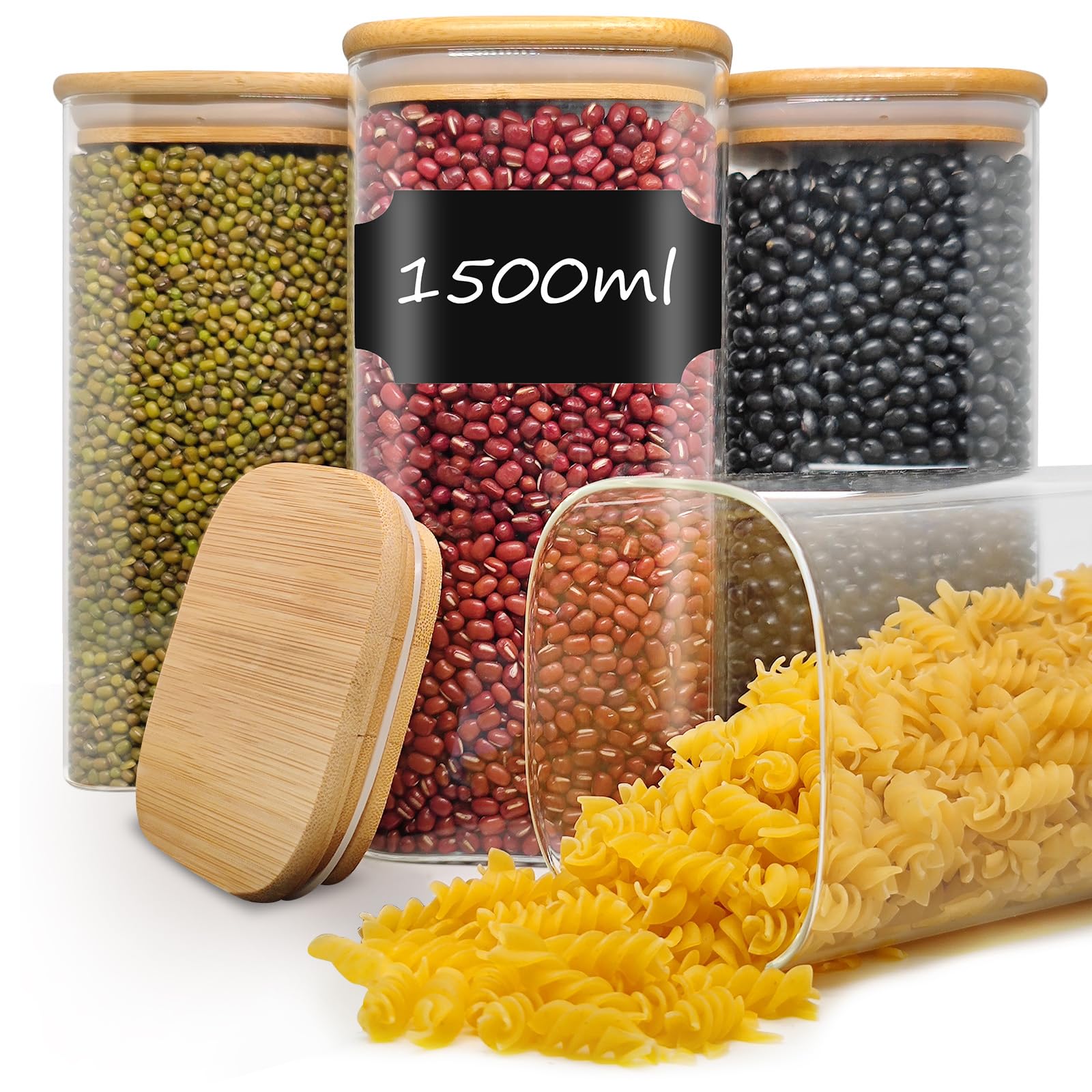 Withosent Juego de 4 recipientes rectangulares de 1500 ml para almacenamiento de cereales de maíz, cereales