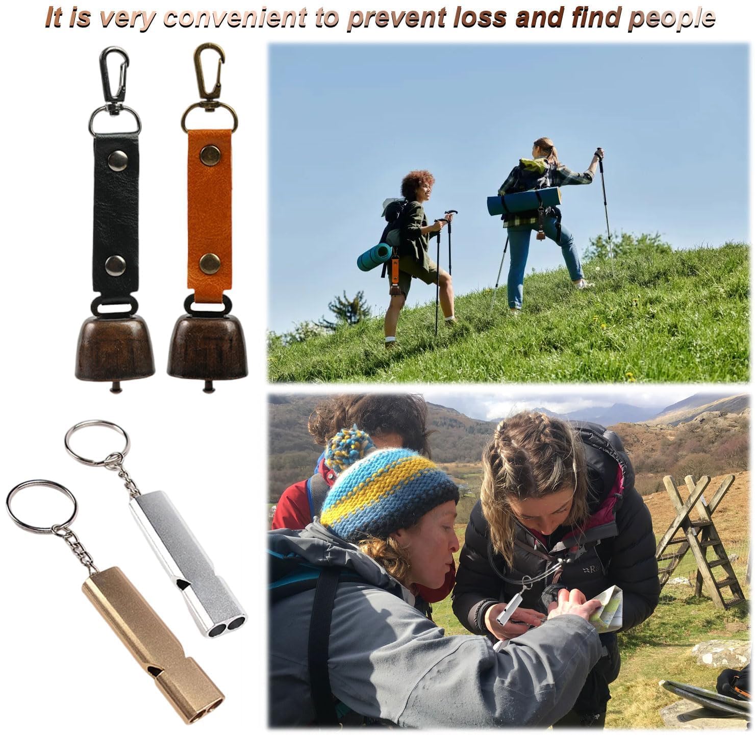 8 Piezas Campanas de Oso, Campanas de Advertencia de Oso, Campana de Oso y Silbato, Campanas Oso, Campanas para Osos ruidosas, adecuadas para Senderismo al Aire Libre (4 Campanas de Oso y 4 silbatos)