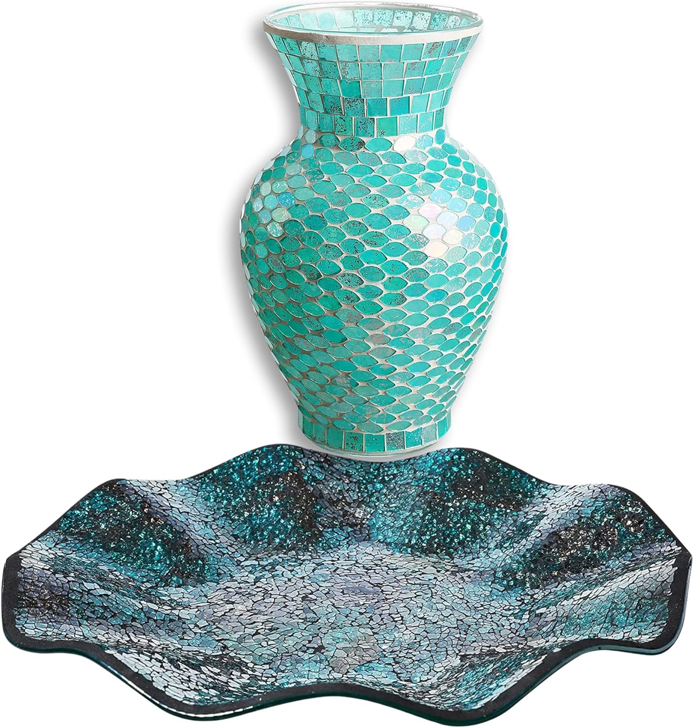 14" Glass Mosaic Decorative PlateAll Tray Dish Centerpiece