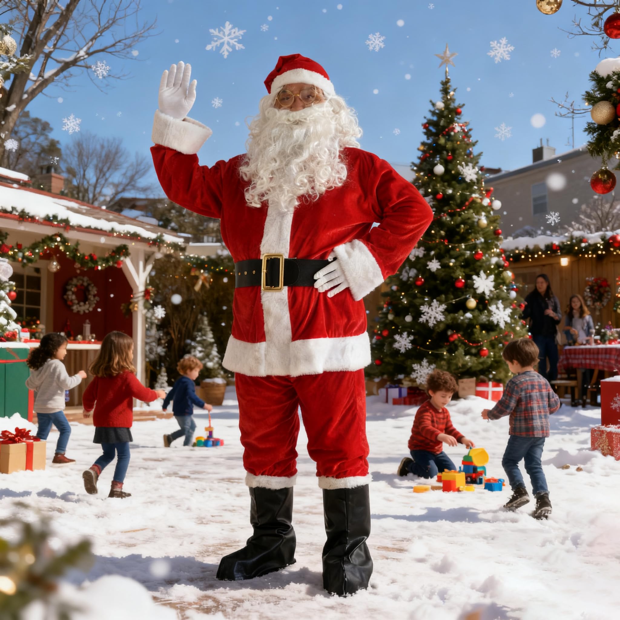 Costume de Père Noël pour Hommes Complet de Déguisement Vêtement de Père Noël Adulte(XL)