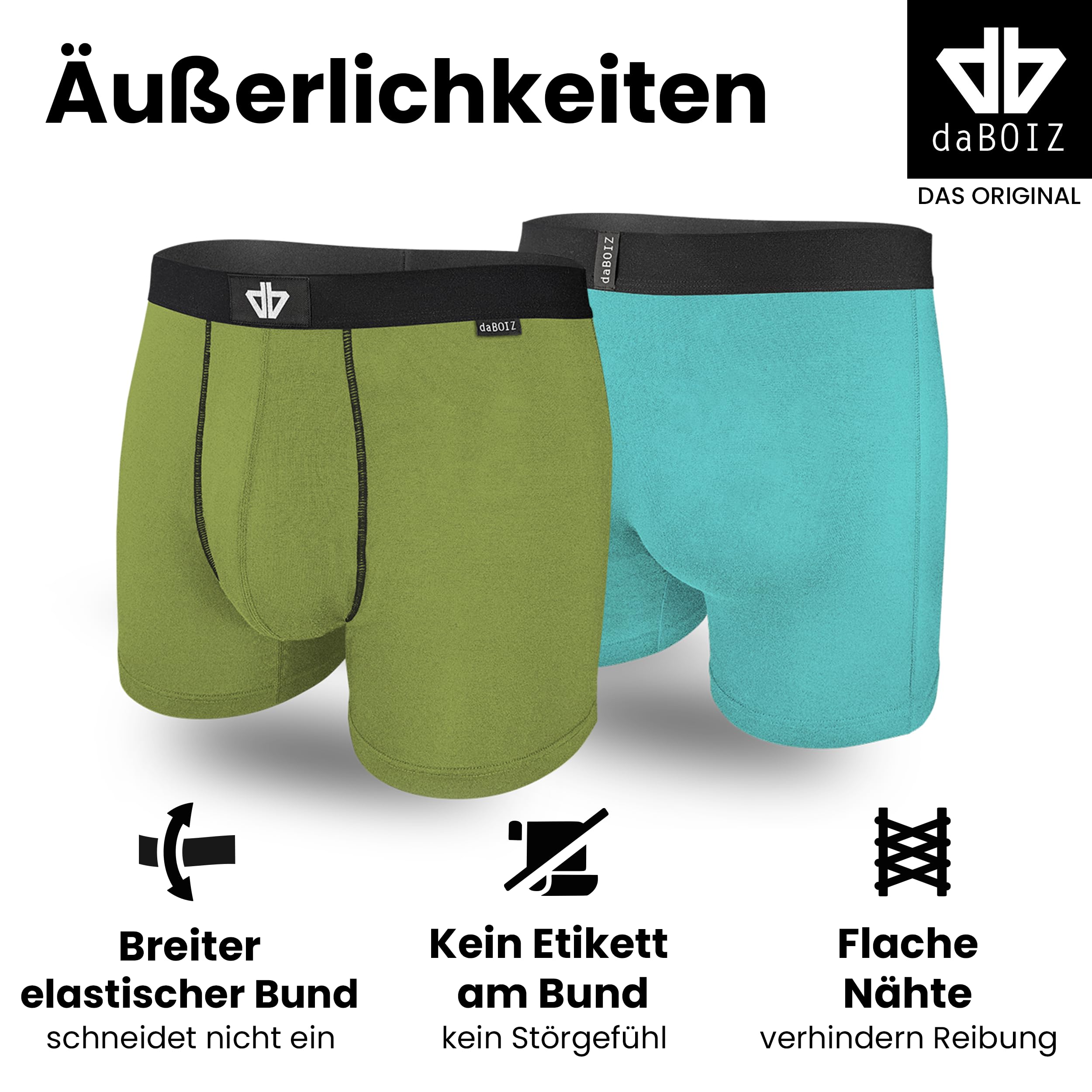 daBOIZ - Modal Boxershorts Herren mit Pouch (Beutel) kein Schwitzen, Kleben, Reiben - Unterhose Herren, Unterwäsche Männer Olive/Aqua