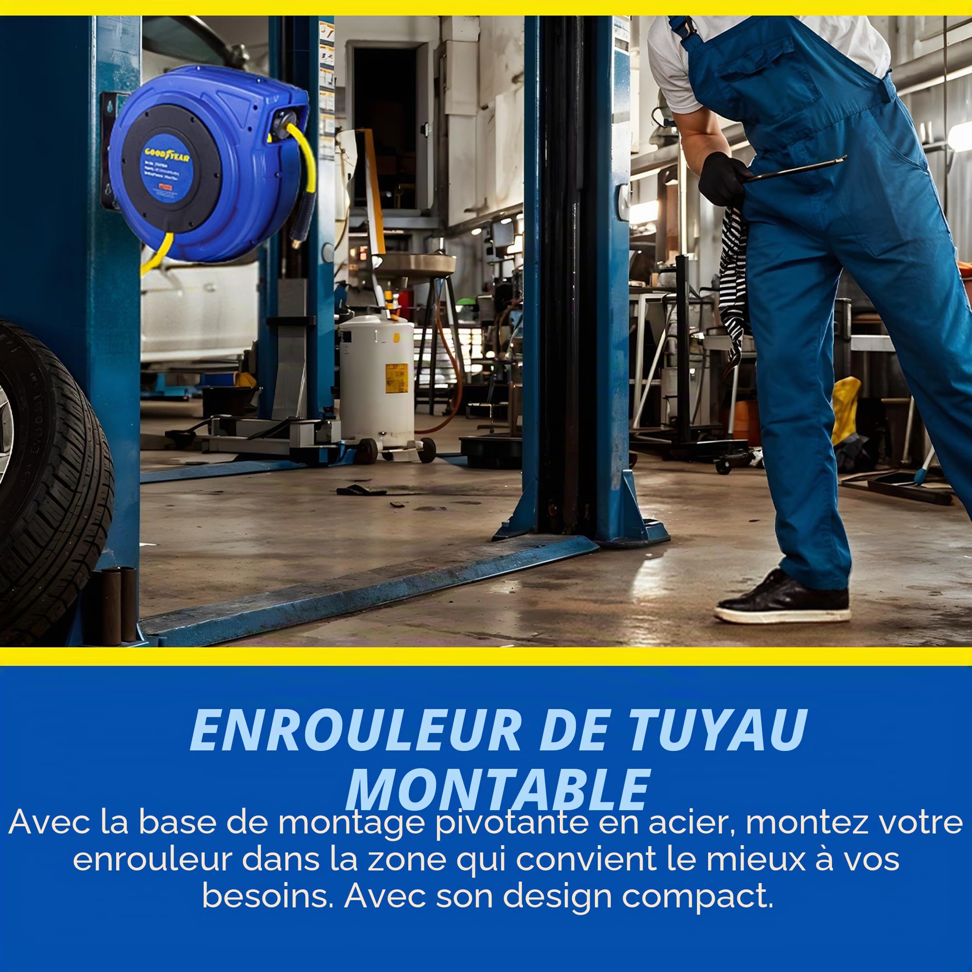 Goodyear rétractable compresseur d'air/eau dévidoir, max. 300psi (3/8" x 65 ft) hybride polymère flexible