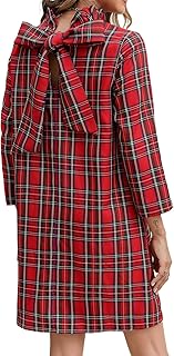 Women's Fall Bow Tie Dress Casual Mini Dress Ruffle Mock Neck Long Sleeve Dress Swing Elegant Shift Dress - Buy now