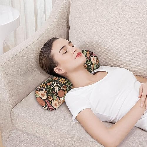 Miniatura 5 de Almohada de almohada floral de huesos de Halloween para piernas, almohada de espuma para el cuello, almohada redonda, almohadas cilíndricas, soporte