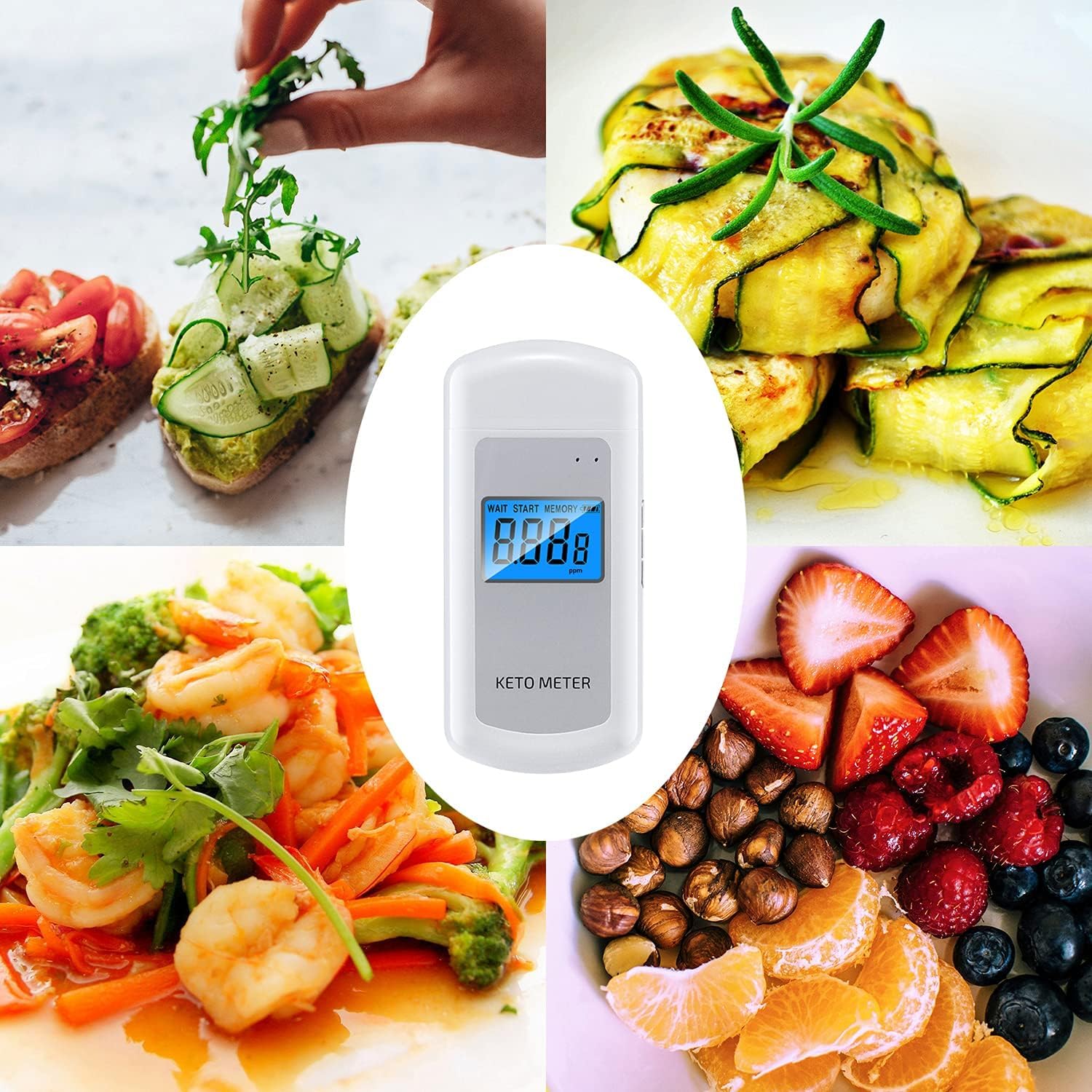 Ketone-Atemmessgerät Professionelles Ketone-Atemmessgerät Tragbares Ketose-Atemmessgerät USB-aufladbares Ketone-Atemmessgerät mit 10 austauschbaren Mundstücken für Ketosetests