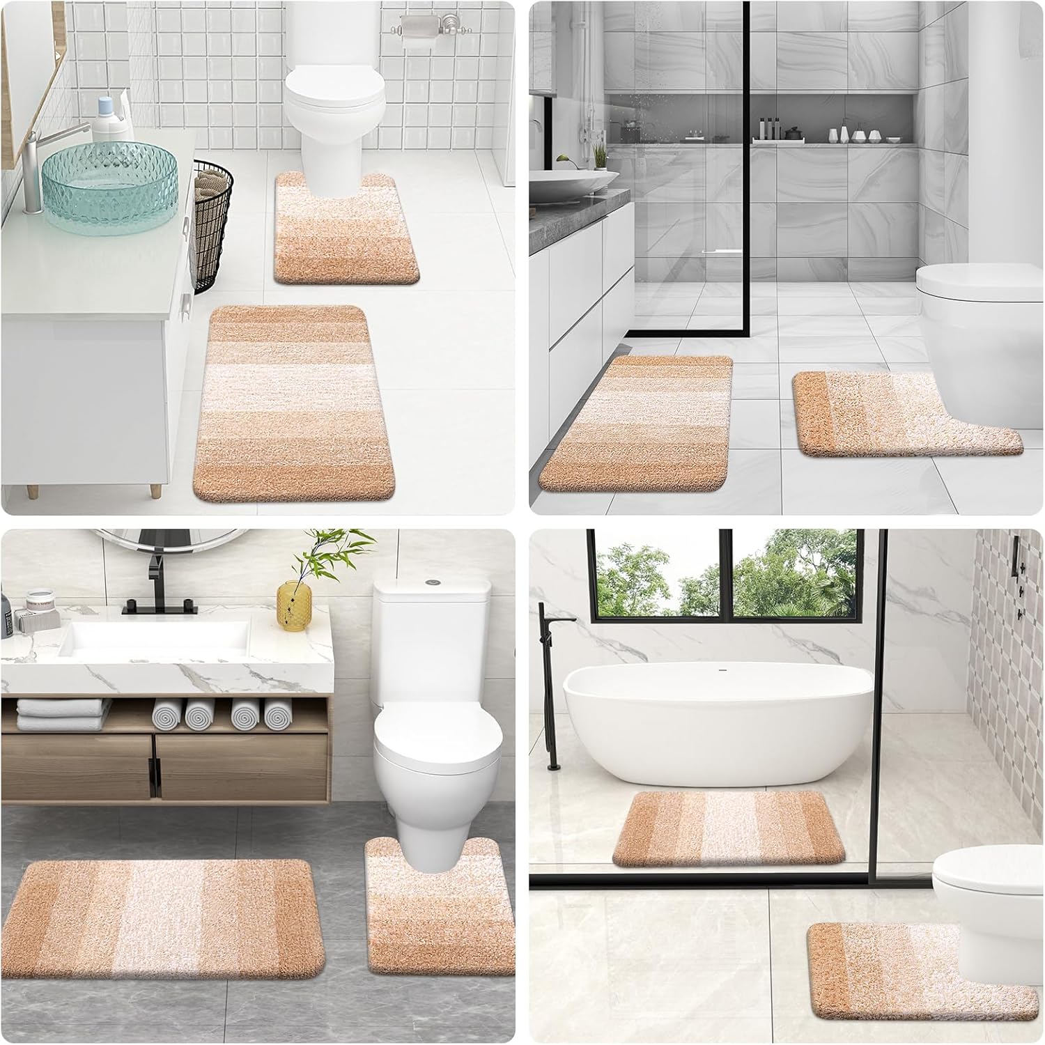 OLANLY Bathroom Rug Set 2 Piece, Soft Absorbent Microfiber Bath Mats and U-Shaped Contour Toilet Rug, Non-Slip, Machine Wash Dry, Plush Shaggy Bath Mats for Bathroom (24"x16"+24"x20", Beige) - Image 9