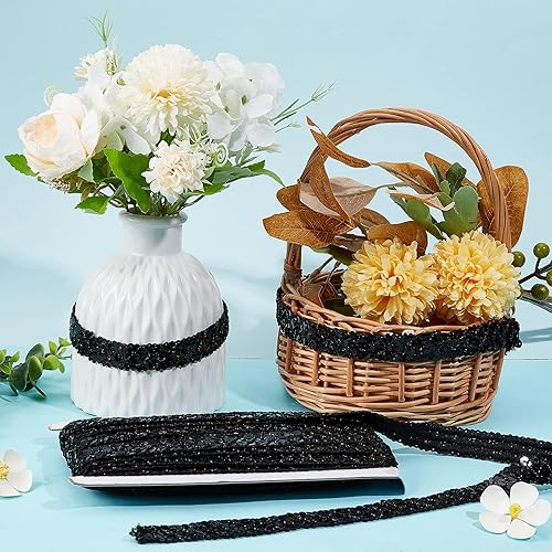 Miniatura 6 de GORGECRAFT Cinta de lentejuelas negras de 0.78 pulgadas (14 yardas) con purpurina y lentejuelas de encaje, tiras de lentejuelas de 3 filas, rollo de