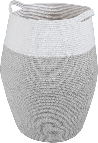 Miniatura 8 de Home-Complete - Cesta de lavandería curvada de cuerda de algodón con asas para sala de estar, dormitorio, baño, guardería y almacenamiento de