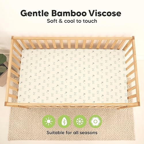 Miniatura 68 de 2-Pack Waterproof Baby Crib Sheets for Boys, Girls - 52x28 Viscose Derived from Bamboo Toddler Bed Sheet Neutral, Fitted Crib Mattress Protector