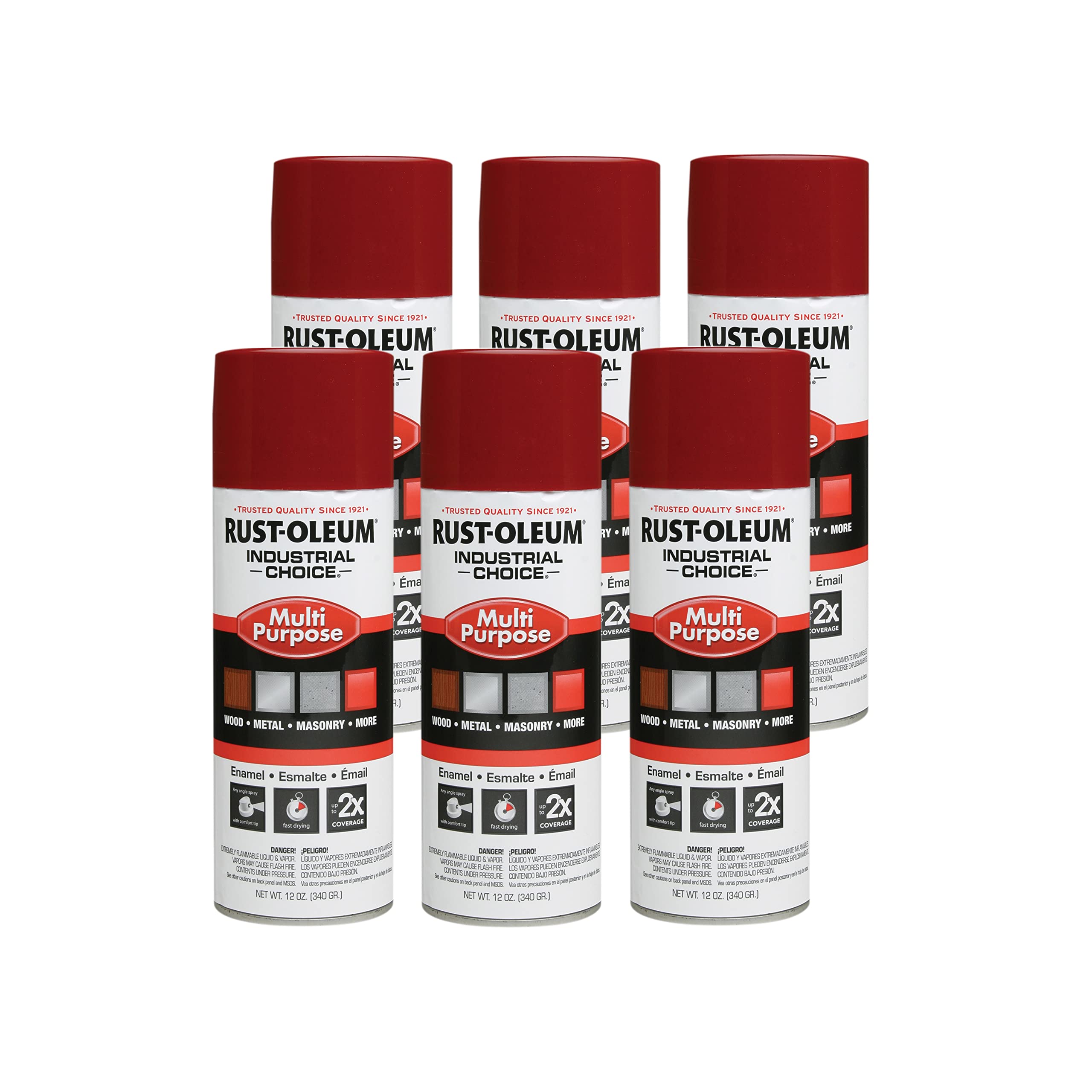 Rust-Oleum 1666830-6PK Industrial Choice 1600 System Multi-Purpose Spray Paint, 12 oz, Banner Red, 6 Pack