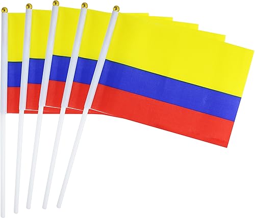 Paquete de 25 banderas de mano pequeñas de Colombia Colombiana Colombia, banderas nacionales de campo, suministros de decoración de fiesta para