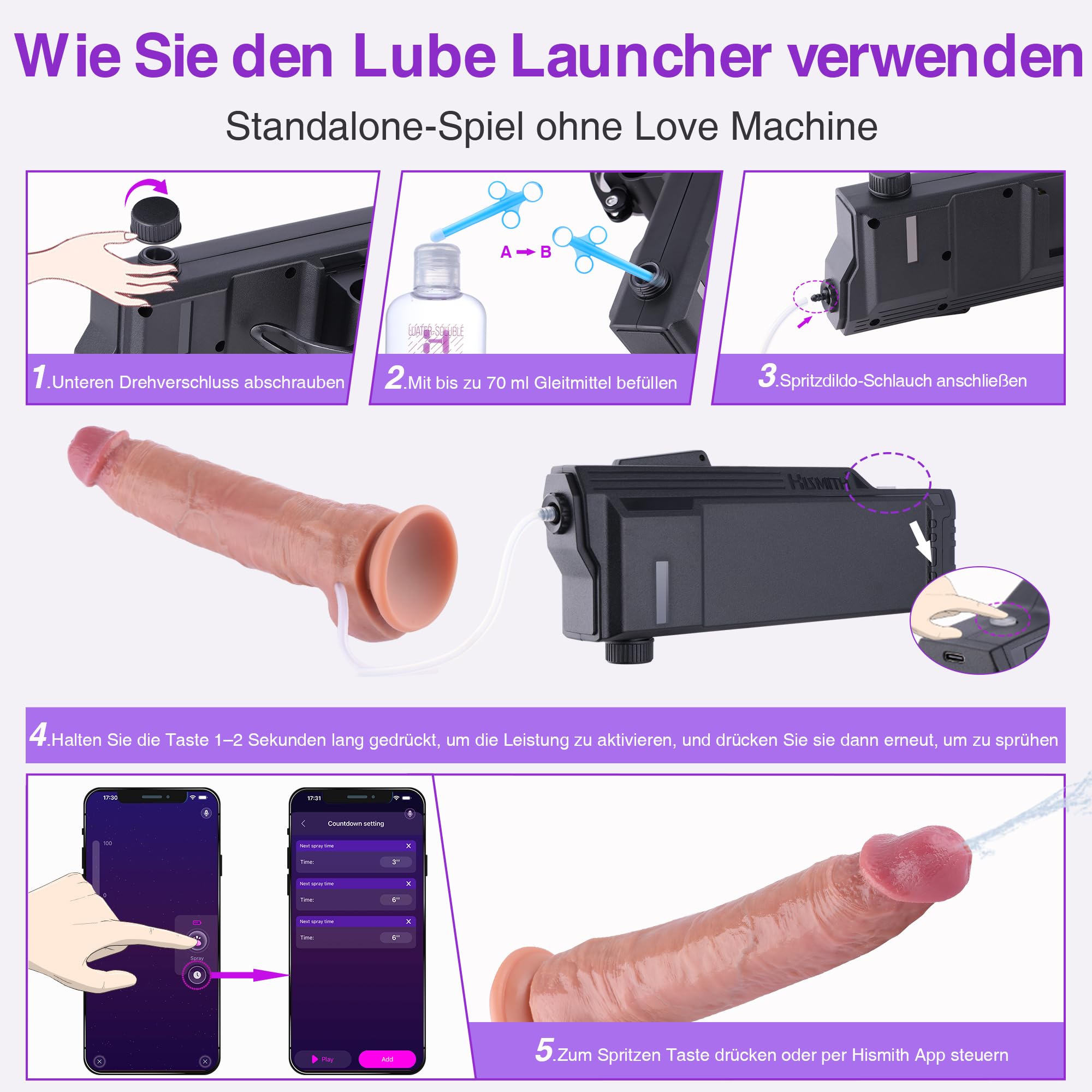 Hismith Dildo spruzzatore realistico 26 cm con lanciatore lubrificante automatico