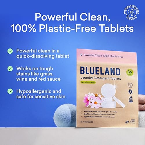 Miniatura 10 de BLUELAND 36 tabletas de detergente para ropa sucia, alternativa sin plástico a vainas, hojas o líquidos, detergente natural, sostenible y ecológico