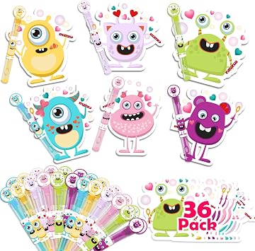 WOONOO 36 Pack Valentines Day Cards for kids With Bubble Wands, Cute Kids Valentines Cards for Classroom School Exchange Gifts, Fun Valentines Gifts for Kids Party Favors Game Prizes