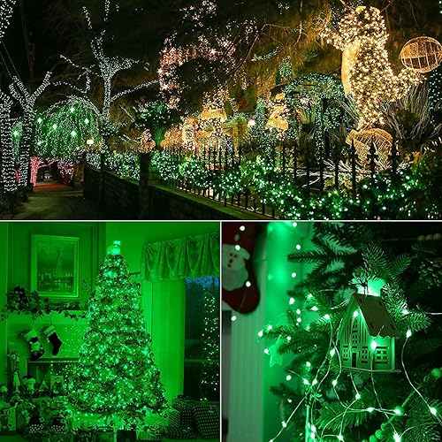 Miniatura 6 de YEGUO Paquete de 8 luces solares moradas y verdes para exteriores, impermeables, cada cadena de 100 luces LED solares de 33 pies, 8 modos de luces