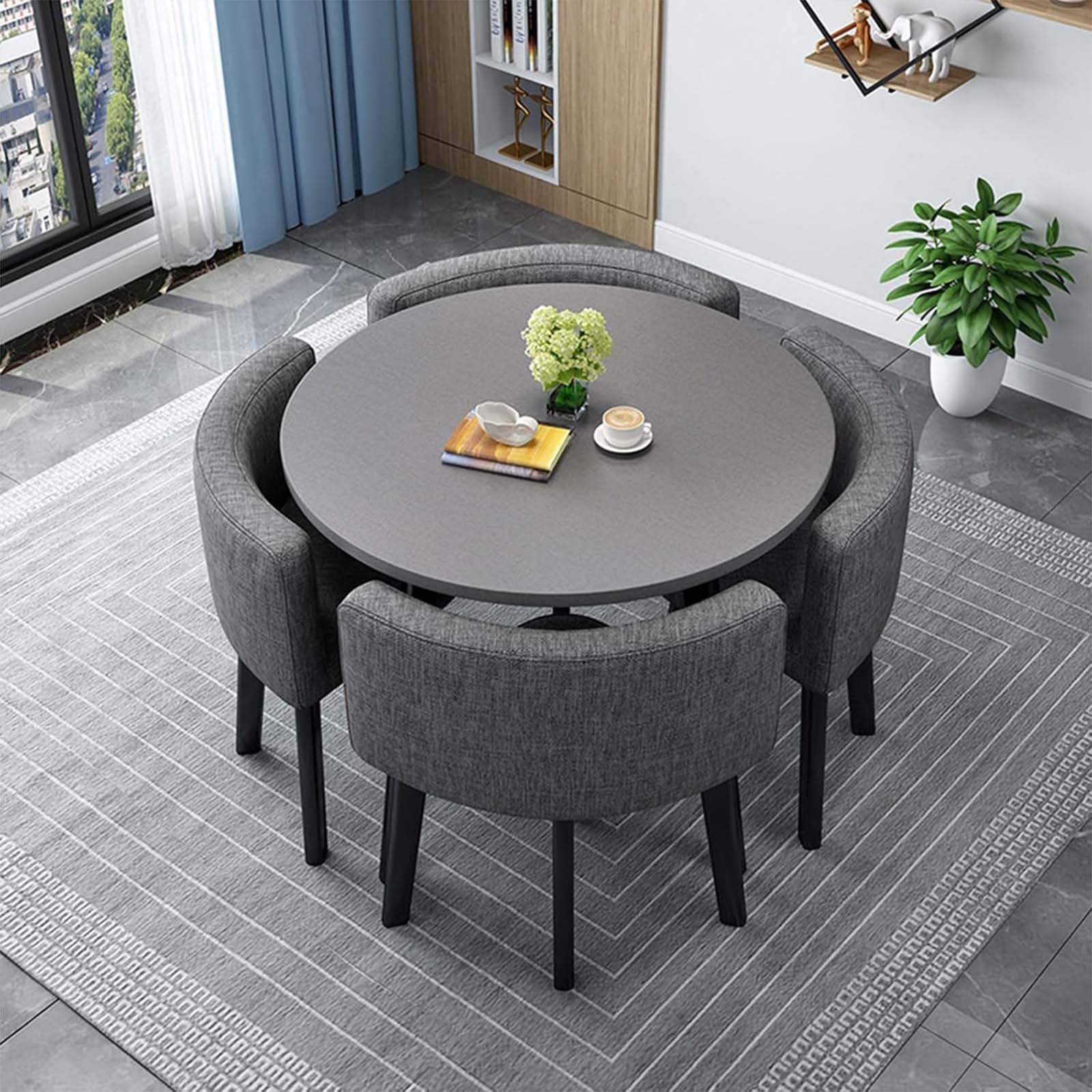 WOTZOV 5-Piece Round Conference Table Set With 4 Chairs 80Cm/31.5In Dining Table For Kitchen Space-Saving Stackable Chairs Modern Design For Living Room & Office Use,030 80cm/31.5in