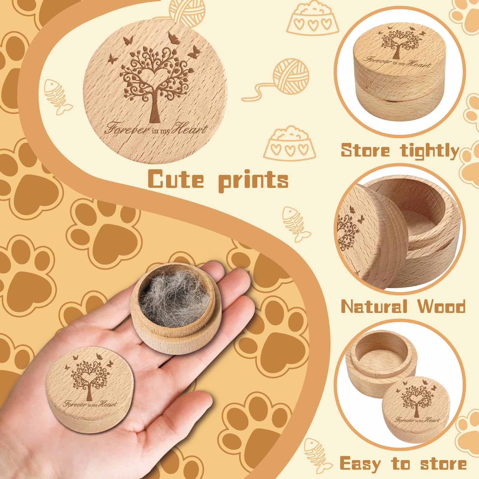 CREATCABIN Wood Mini Animal Urn Small Pet Urns for Ashes Pet Hair Keepsake Box Case Forever in My Heart Tree Acacia Wood Decorative Urns Funeral Cremation Memorial Box Gift for Dogs Cats 2x1.6Inch - Image 3