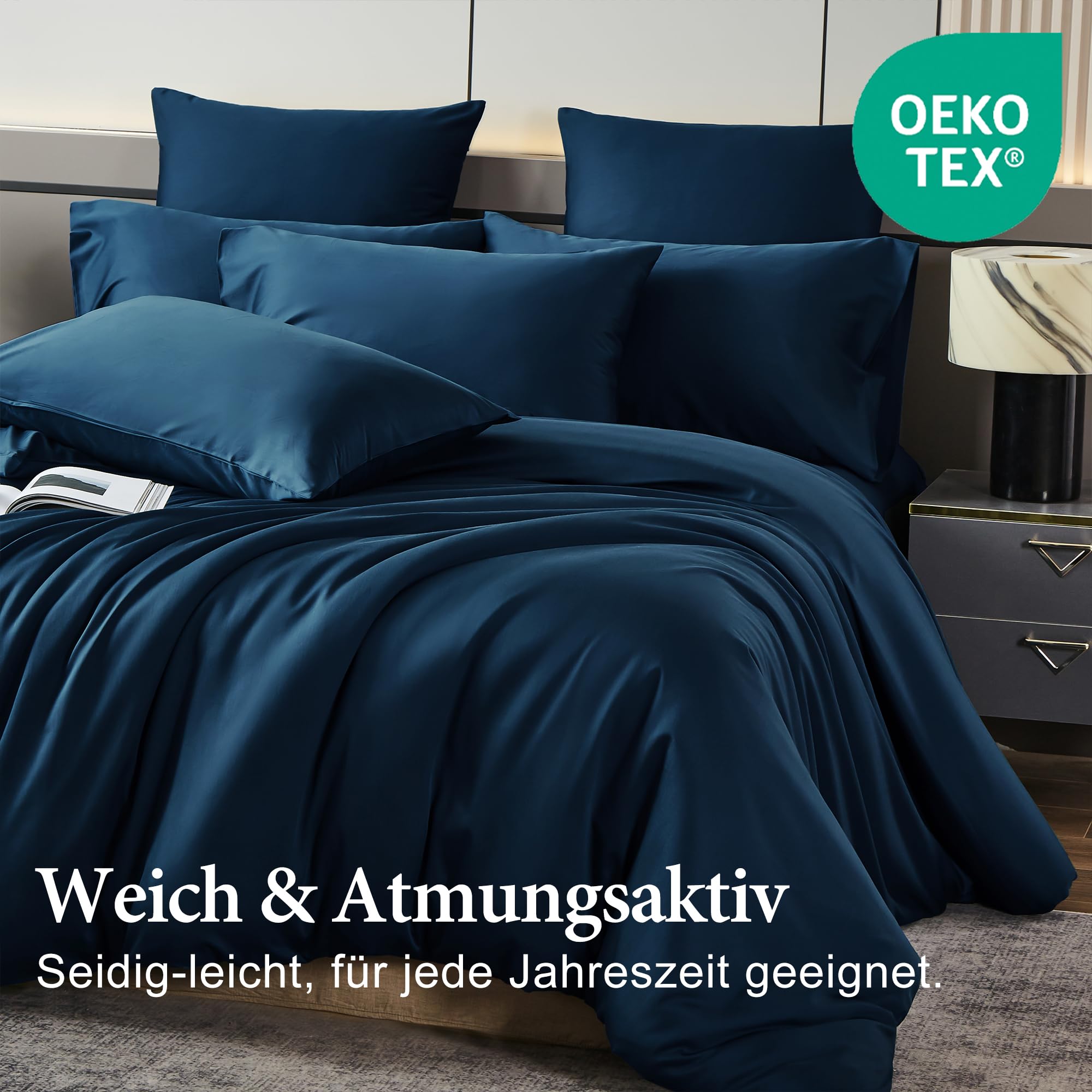 Luowei Ropa de cama de bambú de 135 x 200 cm, 4 piezas, color azul oscuro, de alta calidad, refrescante, ropa de cama de verano, suave y transpirable, juego de fundas nórdicas 100% bambú lyocell con