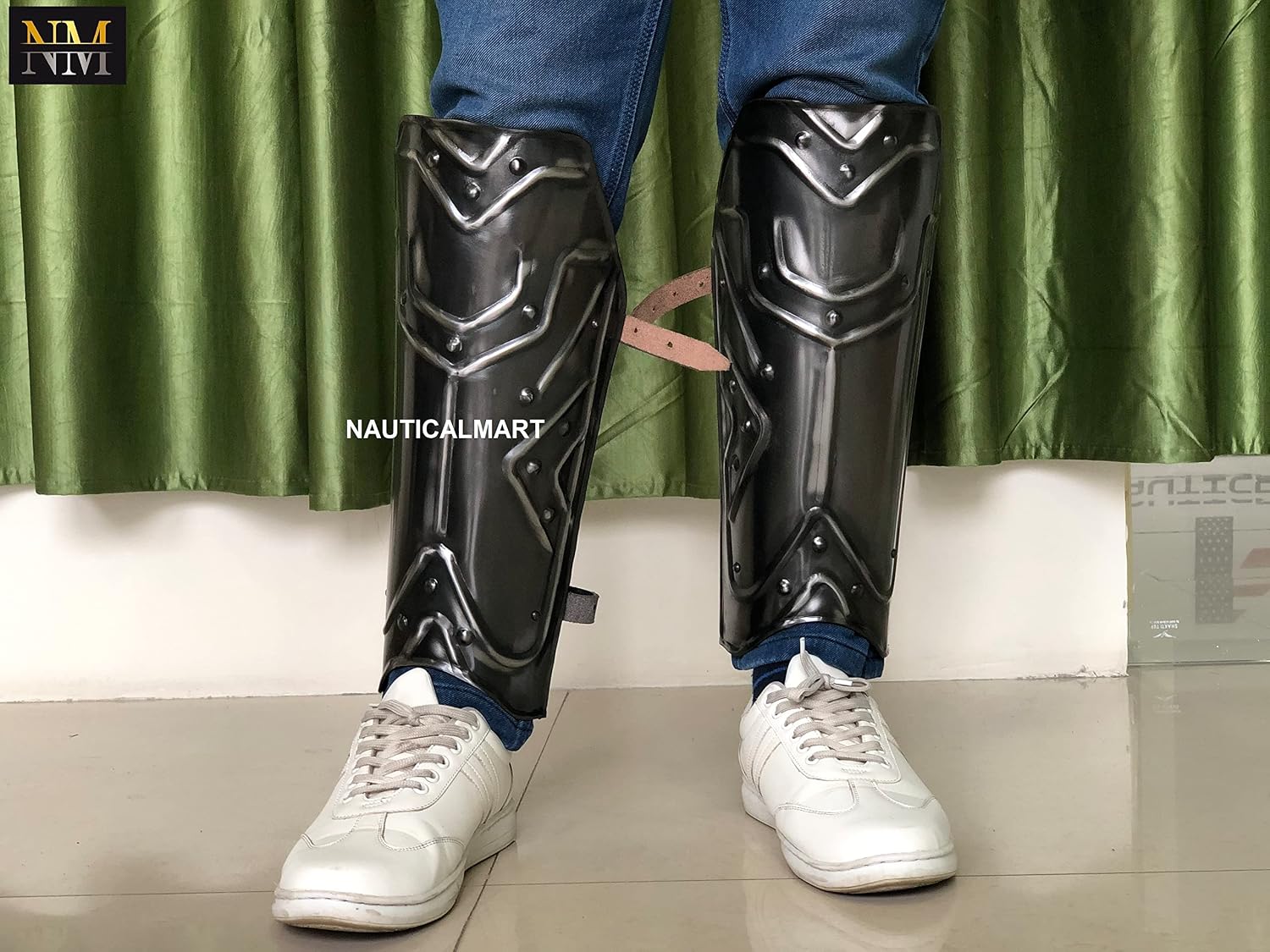 LARP Armor Legs Protection - Reenactment Blackened Leg Greaves - Steel Armor