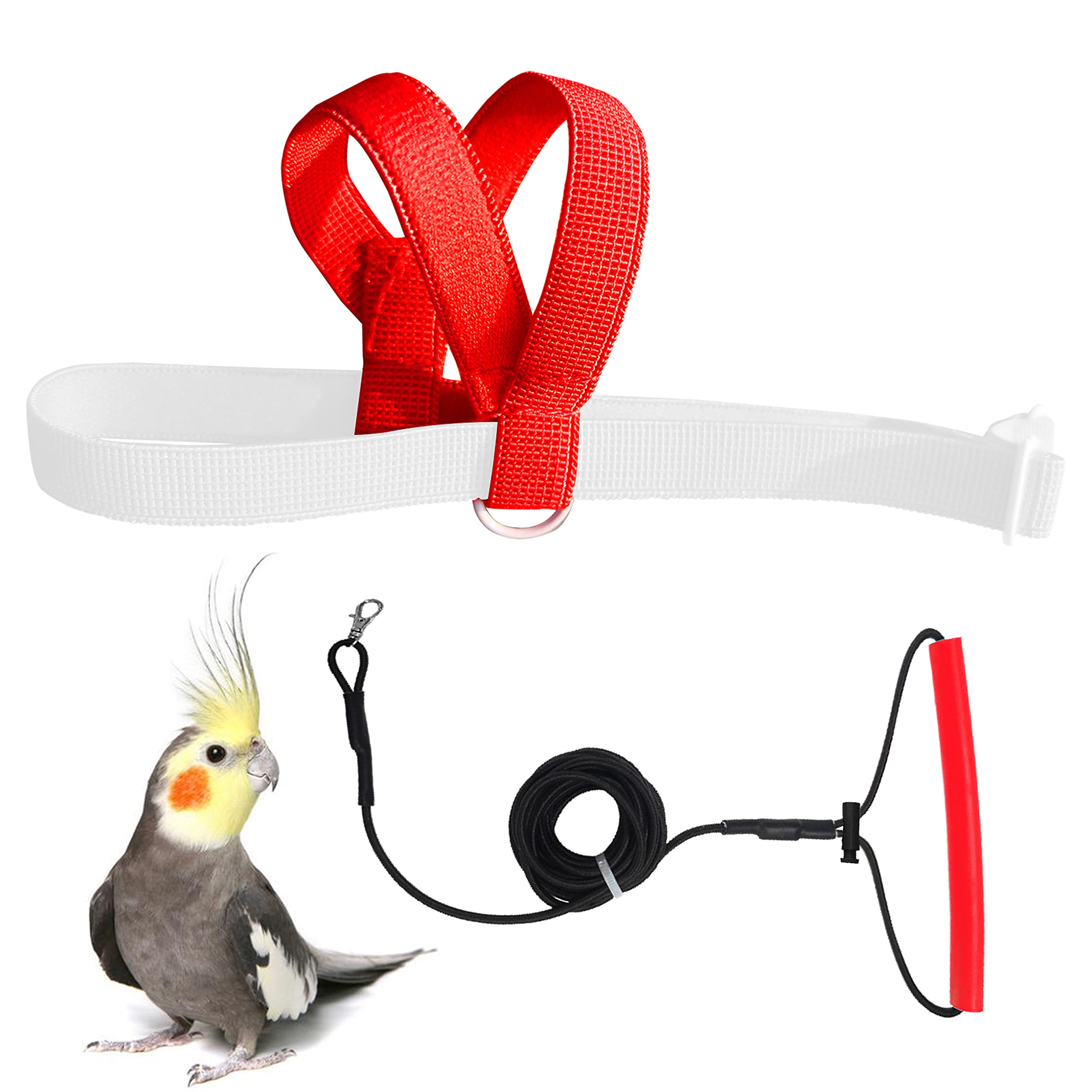VANFAVORI Adjustable Bird Harness with 80 Inch Leash, Outdoor Flying Kit Training Rope for Bird Parrots Cockatiel S Size Weight 70-120 Grams,Red and White