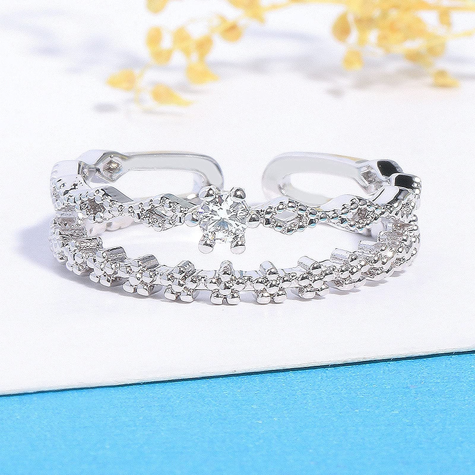 Anello aperto regolabile in argento 925 con strass per donna, gioielli semplici