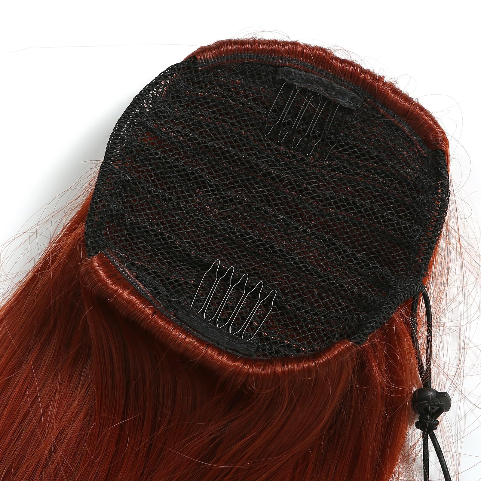 Cola de Caballo Extensiones de cabello de cola de caballo for mujer, cordón sintético, cola roja y marrón, postizos rectos, pelo de Cosplay resistente al calor Chica Postizos de Pelo(NMW1026-5)