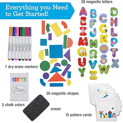 Miniatura 2 de Caballete de mesa de madera de doble cara de 80 piezas para niños pizarra blanca magnética de borrado en seco y pizarra de tiza letras y formas