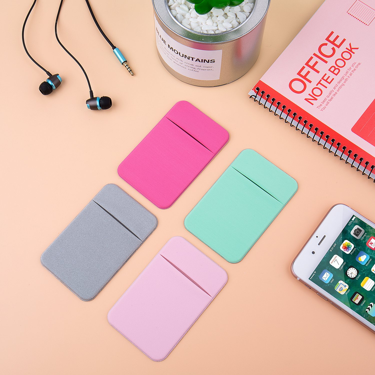 Costyle Smukłe etui na karty kredytowe z tyłu telefonu komórkowego Stick On Wallet, Różowy, szary, miętowy zielony, różowy, Medium, Etui na karty w pełni zakryte