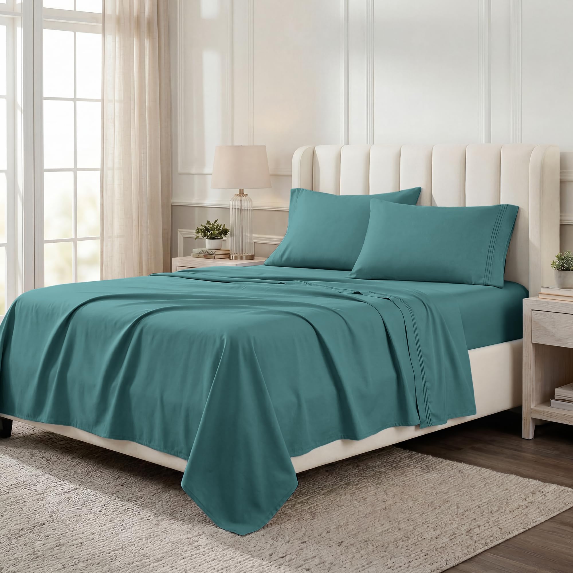 Superior Set di lenzuola in cotone egiziano, 4 pezzi, lussuose lenzuola 1000 fili, ecologiche, sostenibili, basic, tinta unita, lenzuolo con angoli con tasca profonda, lenzuolo piatto, federe,