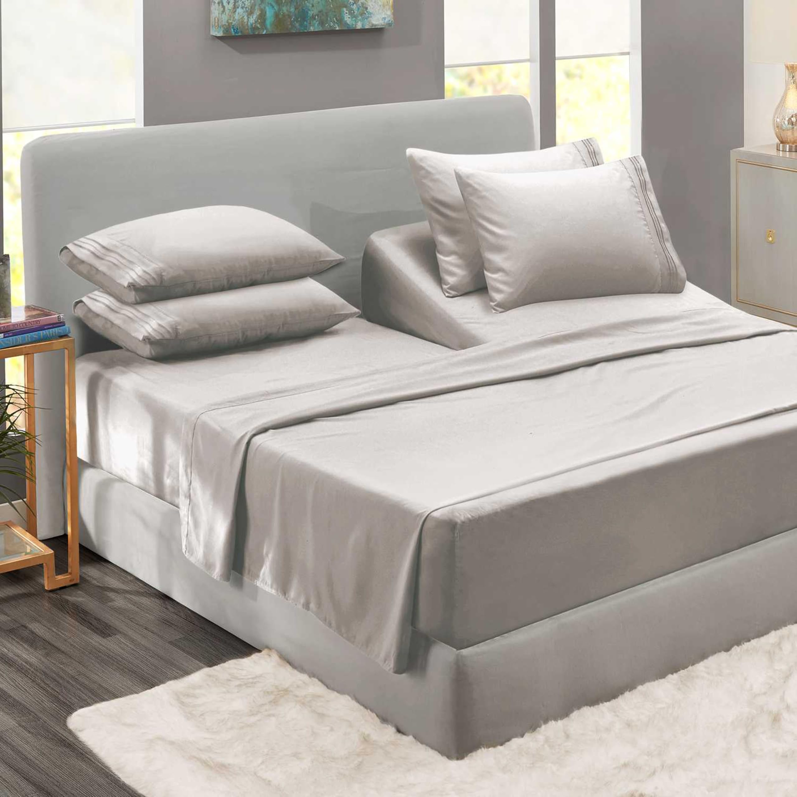 Clara Clark Flex Top King Sheets - Hotel Luxury 6 Piece Bed Sheets for Top Split King Bed - Soft Bedding Sheets & Pillowcases, Head Split King Size. Linen Linen Flex Top King